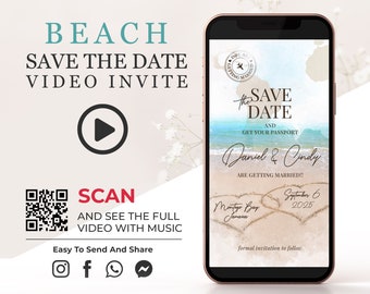 Beach Wedding Save the Date Video Invitation, Destination Digital Video, Travel Animated Save the Date Phone Invitation, Summer Sea Video W1