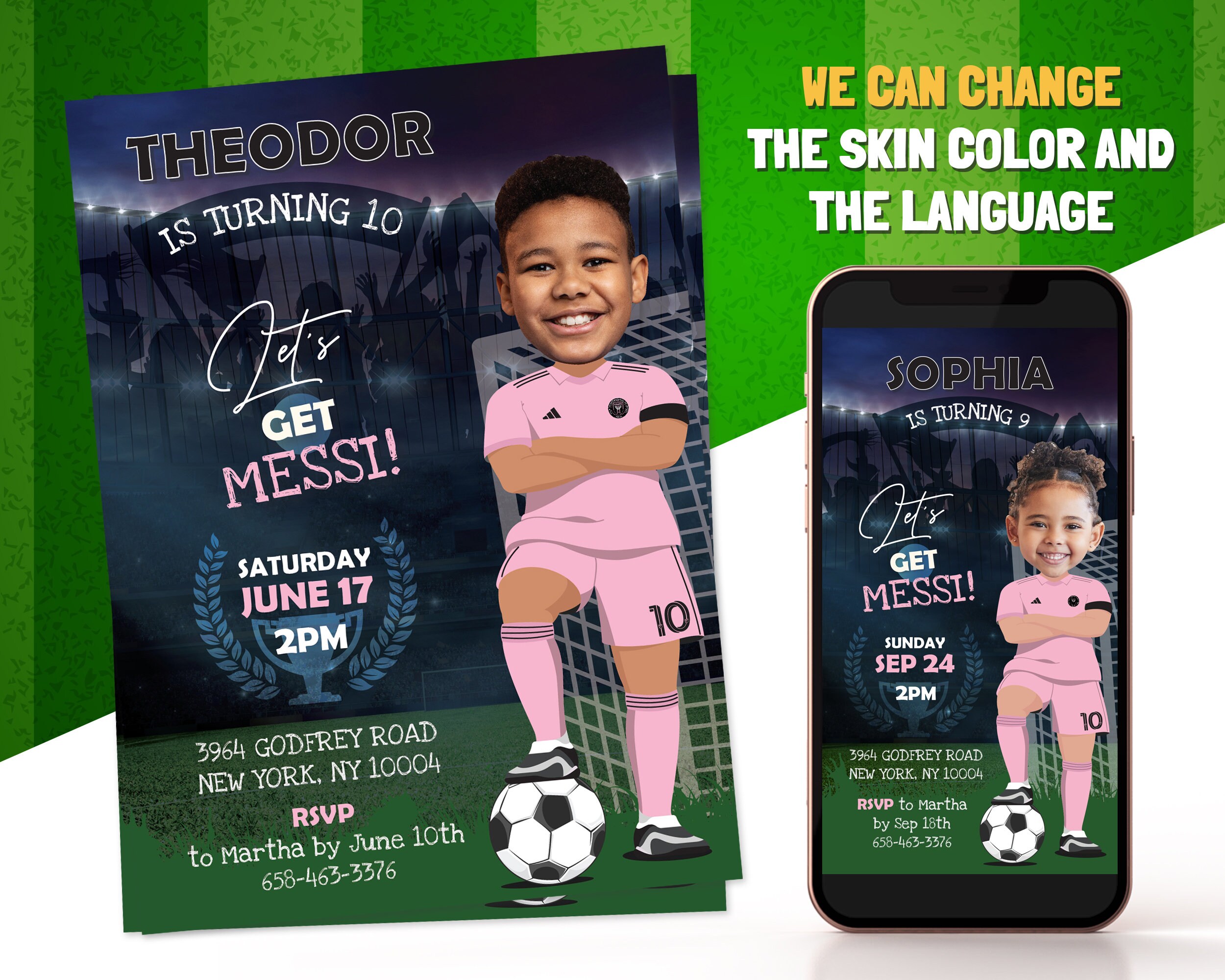 MESSI PSG Birthday Invitation, FREE Backside