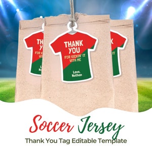 Modelo editável de etiqueta de agradecimento para camisa de futebol de Portugal, etiqueta para lembrancinha de aniversário de Portugal, decoração para festa de futebol, etiqueta de agradecimento para uniforme