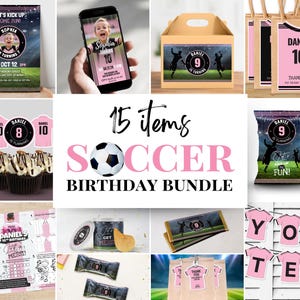 Soccer Birthday Bundle Editable Template, Soccer Birthday Printables, Soccer Party Bundle Invitation & Decoration Items, Instant Download