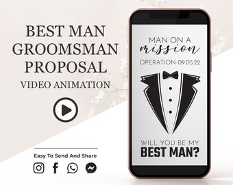 Groomsman Proposal Video, Best Man Proposal Animation, Custom Wedding Invites, Phone Digital Video, Social Media Video, Instant Download W1