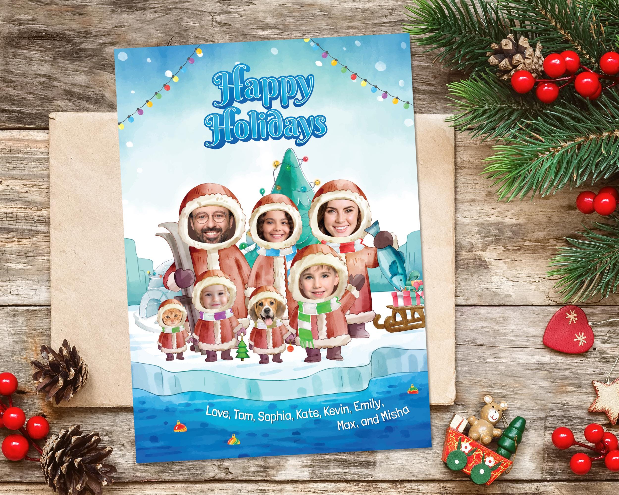 business christmas card photo heads - etsy