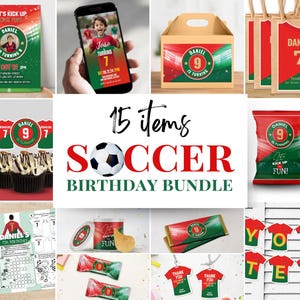 Voetbal verjaardag bundel bewerkbare sjabloon, voetbal verjaardag printables, Portugal uitnodiging partij bundel & decoratie-items, Instant Download