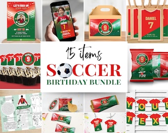 Soccer Birthday Bundle Editable Template, Soccer Birthday Printables, Portugal Party Bundle Invitation & Decoration Items, Instant Download