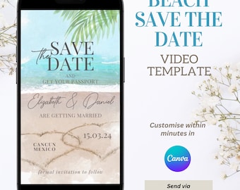 DIY Beach Save the Date Video Template, Destination Save the Date Video Template, Elegant Sea Wedding Video, Ocean Beach Digital Download