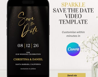 DIY Sparkle Save the Date Video Template in Canva, Animated Glitter Wedding Save the Date, Birthday Video Save the Date, Digital Download
