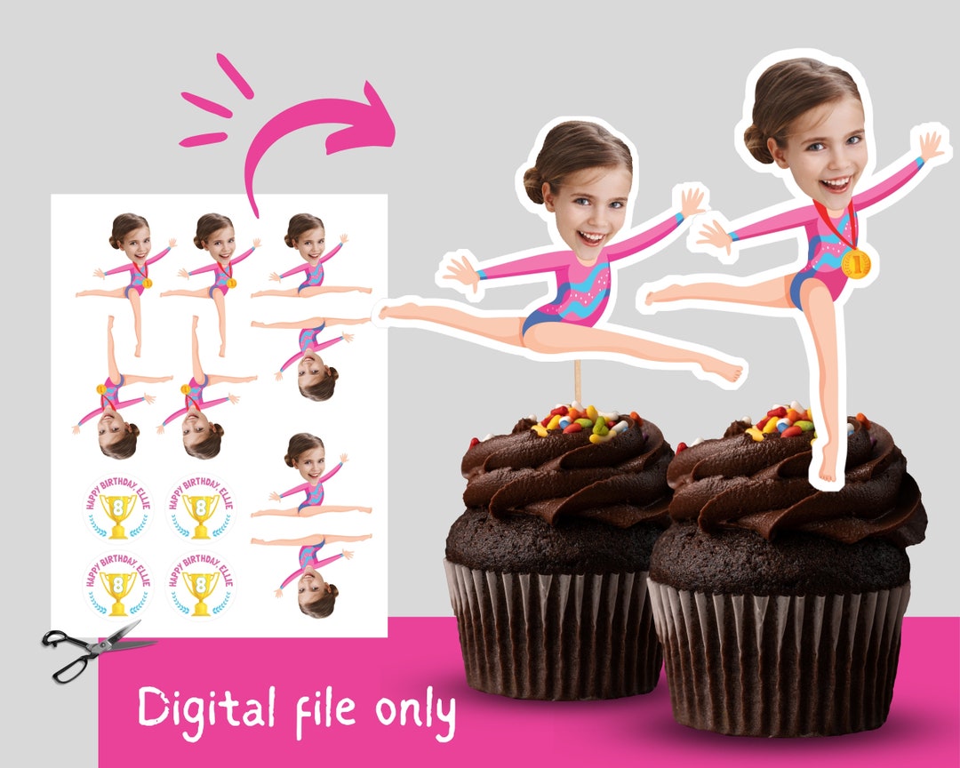 Gymnastics Cake Topper, Glitter Cake Topper, Custom, Personalized, Birthday, Gymnastics Birthday, Name Topper, Girls Gymnastics - Israel - View #3