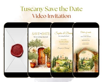 Tuscany Save the Date Video, Destination Italy Digital Invitation, Vineyard Wedding Animated Phone Invite, Any Occasion Florence Video W1