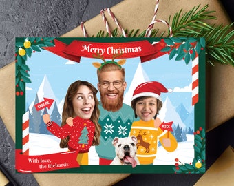 Funny Photo Christmas Greeting Card, Ugly Sweater Family or Company Holiday Card with Faces, Family Christmas Card, Team Card, Digital File