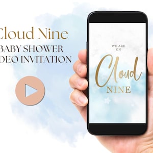 Cloud Nine Baby Shower Video Einladung, animiert We are on Cloud 9 Baby Shower Video, Digitale Blaue Wolken Babyparty Einladung für Jungen C9B