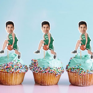 Basketball Player Cupcake Toppers with Photo, Basketball Player Birthday Decoration, Personalized Basketball Topper, Custom Printable Topper image 4