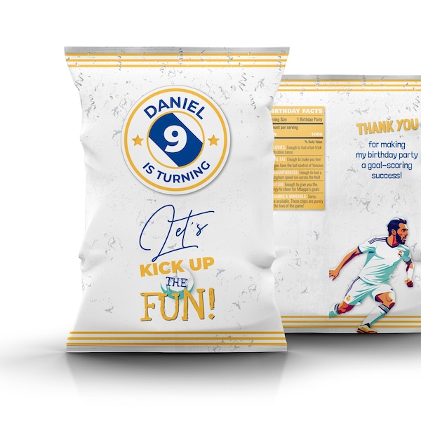 Soccer Chip Bag Editable Template, Birthday Party Chip bag, Soccer Chips Bag Wrapper, Party Favors, Food Deco, Digital File Instant Download