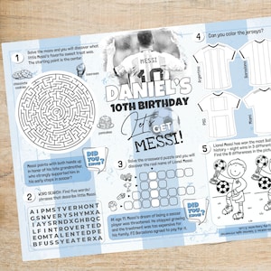 Messi Themed Birthday Activity Page Editable Template, Soccer Activity Sheet, Custom Football Party Games, Birthday Party Games Digital File