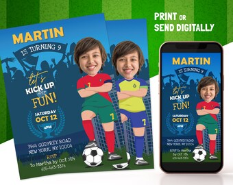 Soccer Birthday Invitation with your Photo, Portugal Soccer Fan Birthday Print & Digital Party Invitation, Any Age Futbol Print Card