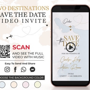 Zwei Ziele Save the Date Video, Weltkarte Digital Animierte Hochzeit einladen, Geburtstag Save the Date, Abenteuer Beginnen Video Einladung W1