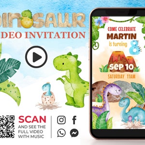 Invitation vidéo d'anniversaire de dinosaure, invitation animée de dinosaure, invitation de fête d'anniversaire du Jurassique, dinosaure d'invitation garçon fille, médias sociaux K1