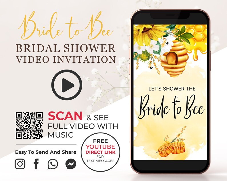 Bride to Bee Bridal Shower Video Invitation, Meant to Bee Animated ...
