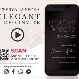 Reserva la Fecha Video Invitation, Minimal Digital Custom E Wedding Invite, Elegant Dusty Animated Engagement Announcement in Spanish W1