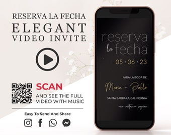 Reserva la Fecha Video Invitation, Minimal Digital Custom E Wedding Invite, Elegant Dusty Animated Engagement Announcement in Spanish W1