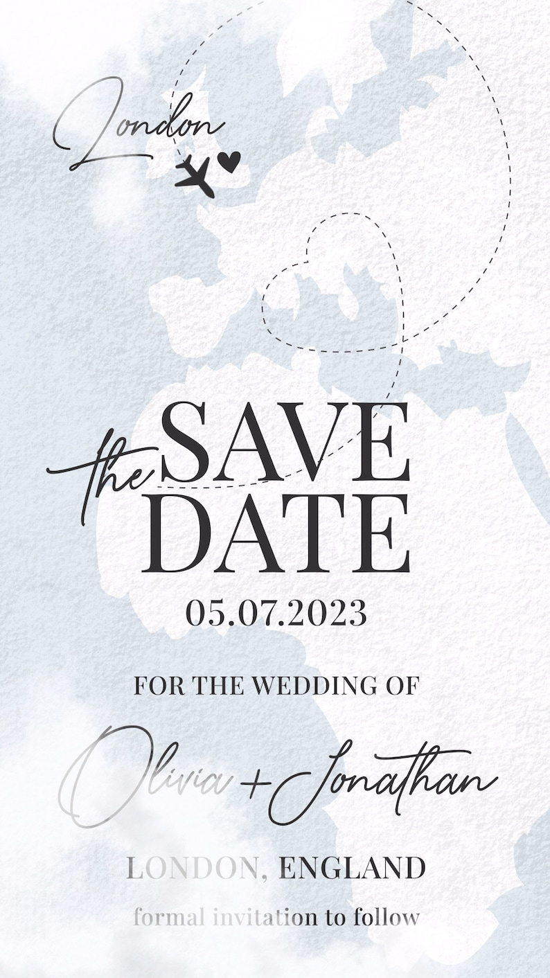 Destination Save the Date Video Invitation, World Map Digital Animated E Wedding Invite, Engagement Announcement, Phone Video Invitation W1 image 3