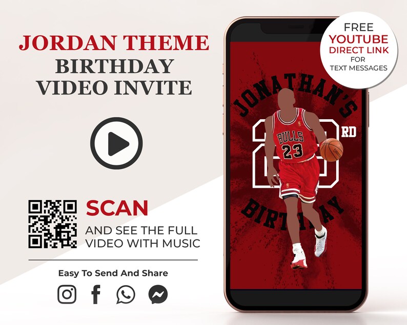 Jordan Theme Birthday Video Invitation Jordan 23 Birthday Etsy