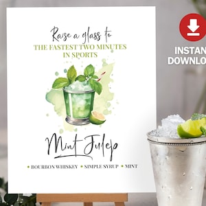 Mint Julep Drink Party Sign, Mint Julep Bar Sign, Kentucky Derby Bar Decoration, Kentucky Derby Traditional Drink Printable Instant Download image 1