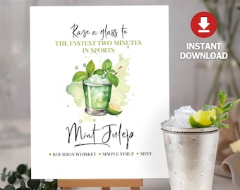 Mint Julep Drink Party Sign, Mint Julep Bar Sign, Kentucky Derby Bar Decoration, Kentucky Derby Traditional Drink Printable Instant Download