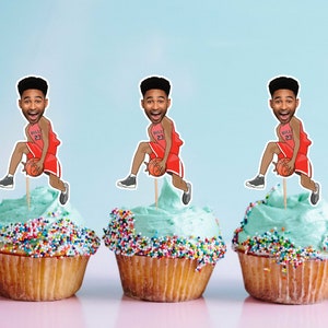 Basketball Player Cupcake Toppers with Photo, Basketball Player Birthday Decoration, Personalized Basketball Topper, Custom Printable Topper image 2