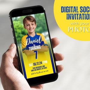 Soccer Birthday Invitation with Photo, Soccer Electronic Invite, Football Invitation, Futbol Editable Canva Template, Instant Download SB