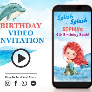 Mermaid Birthday Video Invitation, Mermaid Invite, Mermaid Birthday Party, Little Mermaid Pool Party, Little Mermaid Evite, Under the Sea K1