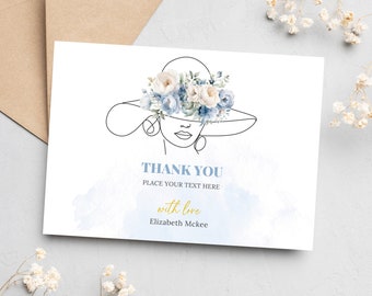 Kentucky Derby Bridal Shower Thank you Note, Derby Hat Thank you Card Template, Derby Flowers Thank you Note, DIY Thank you Note Template