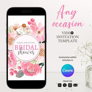 DIY Bridal Shower Video Invitation Template in Canva, Animated Birthday Party Invite, Baby Shower Video Invitation, Digital Download BSH1