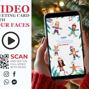Carte vidéo de Noël en famille avec photos, carte de vœux en famille, carte de voeux anges des neiges, carte de Noël photo, carte vidéo de famille grimaces