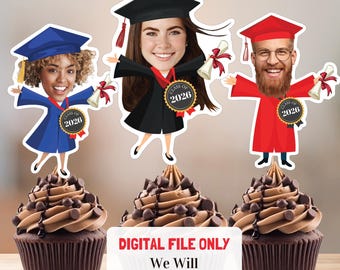 Photo Graduation Cupcake Toppers, Class of 2026 Food Decoration, Custom Face Grad Party Centrepiece, Printable Digital Download