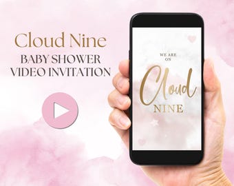 Cloud Nine Baby Shower Video Invitation, Animated We are on Cloud 9 Baby Shower Video, Digital Pink Clouds Baby Shower Invite for Girls C9P