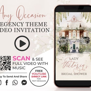 Regency Theme Brautparty Video Einladung, Glyzinien Geburtstag einladen, Babyparty Digital Video Invite, animierte Aquarell Karte BSH1