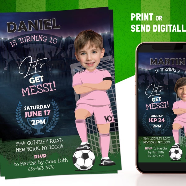 Soccer Fan Birthday Invitation with your Photo, Soccer Fan Print & Digital Party Invite, Football Birthday Invitation, Phone Text Evite