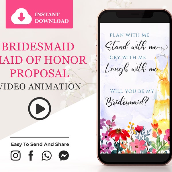 Bridesmaid Proposal Video, Maid of Honor Proposal Animation, Wedding Invitation Phone Digital Video, Social Media Video, Instant Download W1