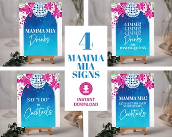 Mediterranean Drink Party Sign, Greece Bar Sign, Cocktail Sign Decoration, Disco Ball Bougainvillea Birthday Drink Sign, Instant Download