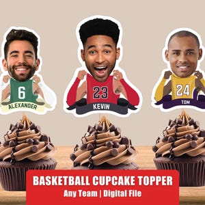Photo Basketball Player Cupcake Toppers, Face Team Jersey Birthday Decoration, Funny Personalized Topper, Custom Printable, Digital Download