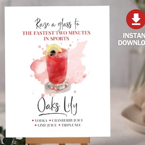 Oaks Lily Drink Party Sign, Oaks Lily Bar Sign, Kentucky Derby Bar Decoration, Kentucky Derby Traditional Drink Printable Instant Download
