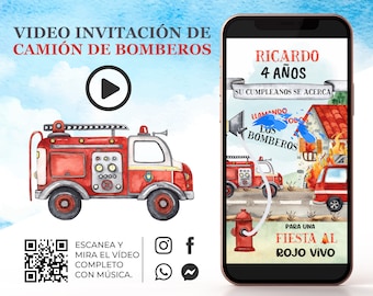 FireTruck Birthday Video E Invitation in Spanish, Firefighter Party Animated Invite, Fire Truck Video, Fireman Animation, Social Media K1