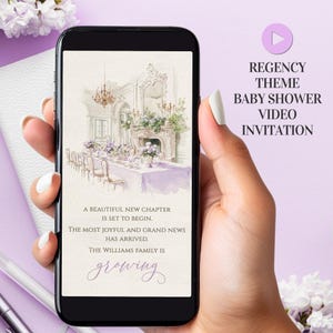 Victorian Baby Shower Video Invitation, Regency Wisteria Newborn Arrival, Royal Electronic Invite, High Society Tea Party Animated Card