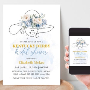 Kentucky Derby Bridal Shower Invitation, Derby Hat Party Editable Template, Derby Flowers Invitation, Off to the Alter Template in Canva