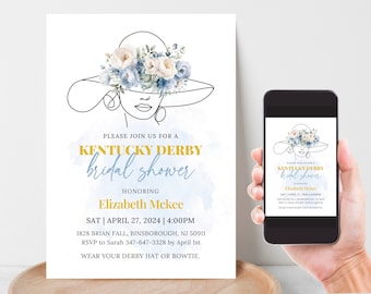 Kentucky Derby Bridal Shower Invitation, Derby Hat Party Editable Template, Derby Flowers Invitation, Off to the Alter Template in Canva