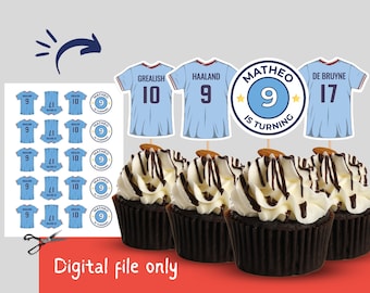 Soccer Jersey Cupcake Toppers, Soccer Birthday Cupcake Toppers, Soccer Food Decoration, Futbol Printable Toppers, Digital File