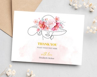 Kentucky Derby Bridal Shower Thank you Note, Derby Hat Thank you Card Template, Derby Flowers Thank you Note, DIY Thank you Note Template