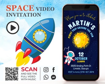 Space Birthday Video Invitation, Any Age Astronaut Animated Custom Invite, Trip Around the Sun Video Invite, Outer Space Rocket Birthday K1
