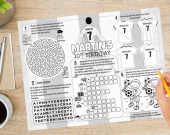 Ronaldo Themed Birthday Activity Page, Soccer Activity Sheet, Personalised Football Party Games, Print Birthday Party Games, Digital File