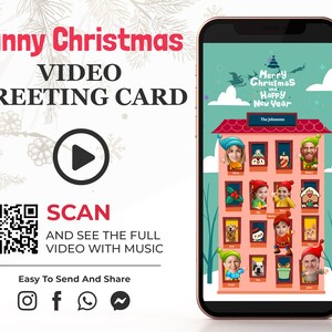 Cartão de Natal em vídeo para a família, Cartão de Natal engraçado com fotos, Cartão de vídeo com caricatura de calendário do advento, Vídeo animado personalizado